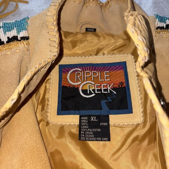 Cripple Creek Leather Jacket Fringe Beaded Women's XL Brown Western Aztec Boho - Picture 5 of 9